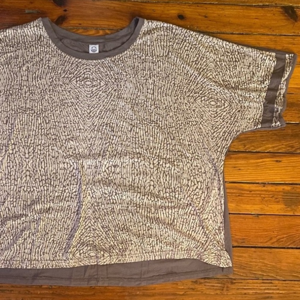 Te Verde Crew Neck Short Sleeve Print Top Brown Size 2X
